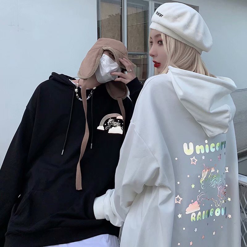 Ready Stock Korean Oversized ins Reflective laser Colorful unicorn