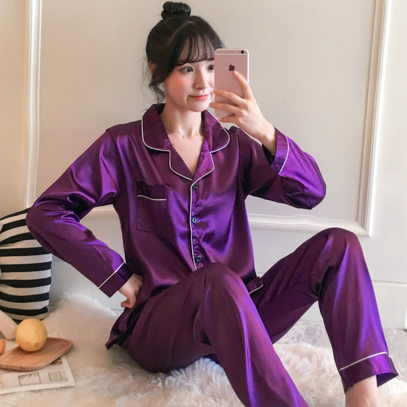 Ready Stock Plus Size M-5XL pajamas Suit Satin Long Sleeve pyjamas Baju ...