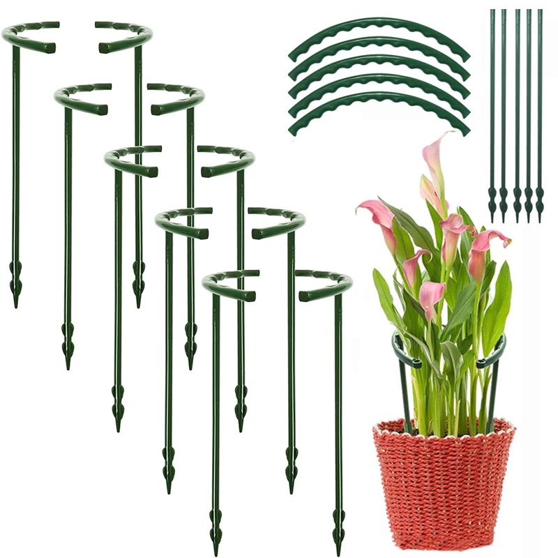 Garden Plant Support Pole Flower Stand Holder Plastic Semi-Circle Green ...