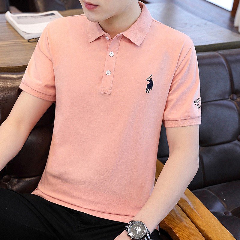 Spot Pure Cotton Men's Short-sleeved Lapel Polo Shirt Reverse Collar T-shirt Solid Color Compassionate Casual Polo Clothing Sports Sweat-absorbent Embroidery Kurta