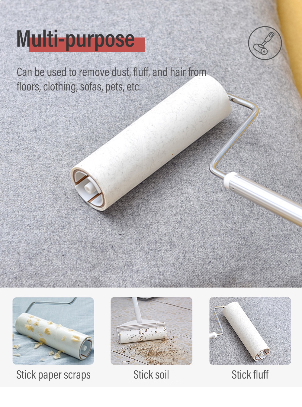 High-end Telescopic Lint Roller Extendable Rod Sticky Mops Dust Pet Fur ...