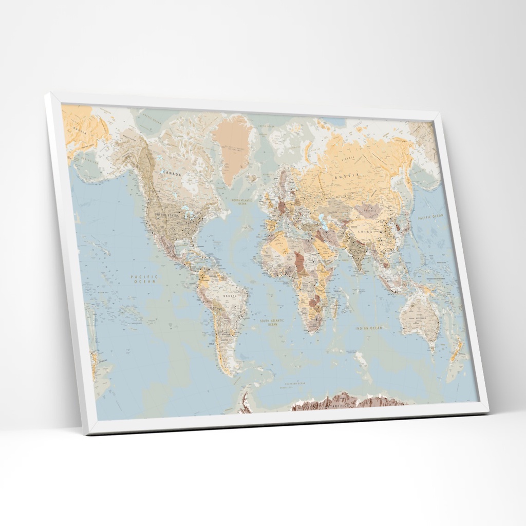 World Map Natural Tone Detailed Map Pinup Wall Decoration Poster ...