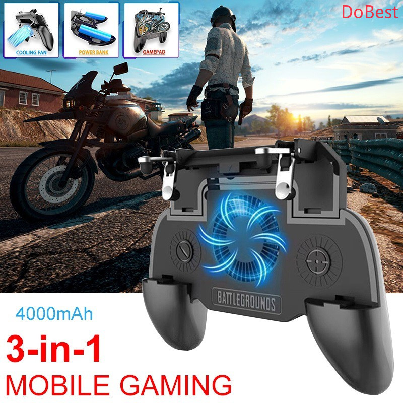 For PUBG Mobile Controller 3 in 1 Cooling Fan Gamepad 4000mAh L1R1 Mobile Gaming Trigger