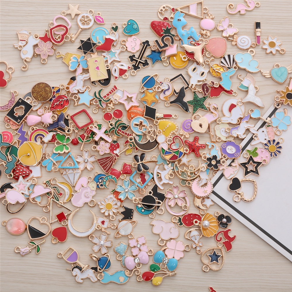 100Pcs Set Different Styles Colorful Resin Enamel Charms Dangles for Girly Jewelry Making Supplies Accessory Necklace Earring