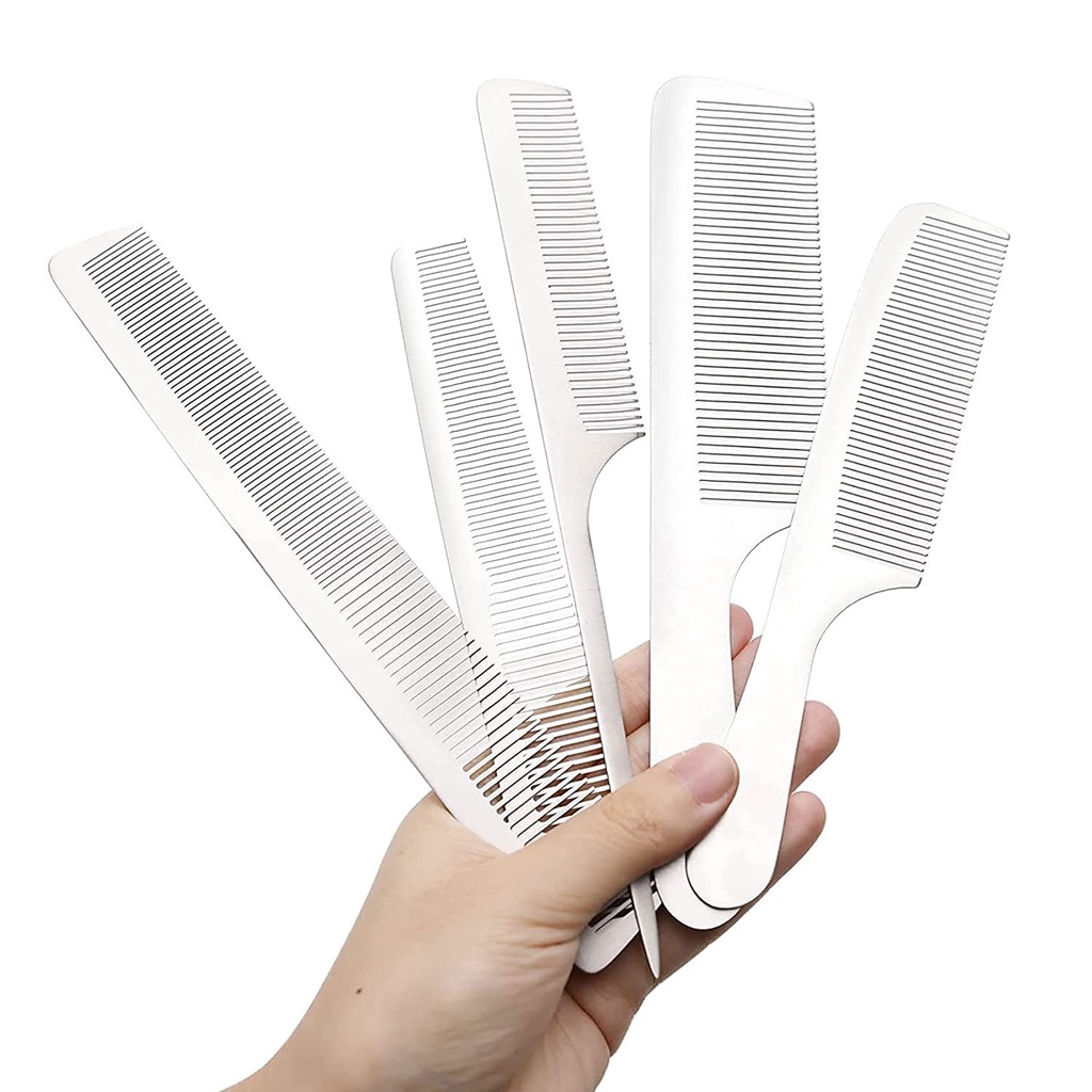 Stainless Steel Hair Comb Set Metal Tail Combs Silver Fine Cutting Comb