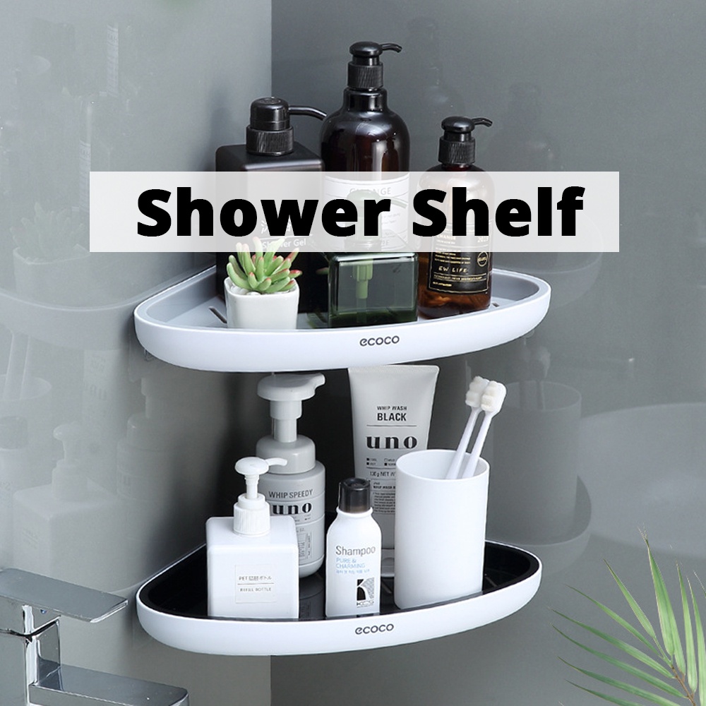 {SG} 1PC Self Adhesive Shower Caddy Shower Corner Shelf No Drilling Wall Mounted Toilet Corner