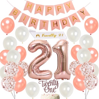 21st Birthday Decorations Rose Gold Birthday Decorations 21st 45 Pieces  Banners, Balloons, Photo Props Plus More 