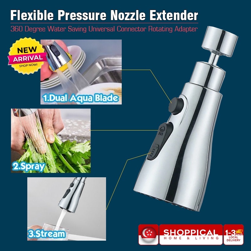 360 Degree Flexible Pressure Nozzle Extender Faucet Water Saving ...