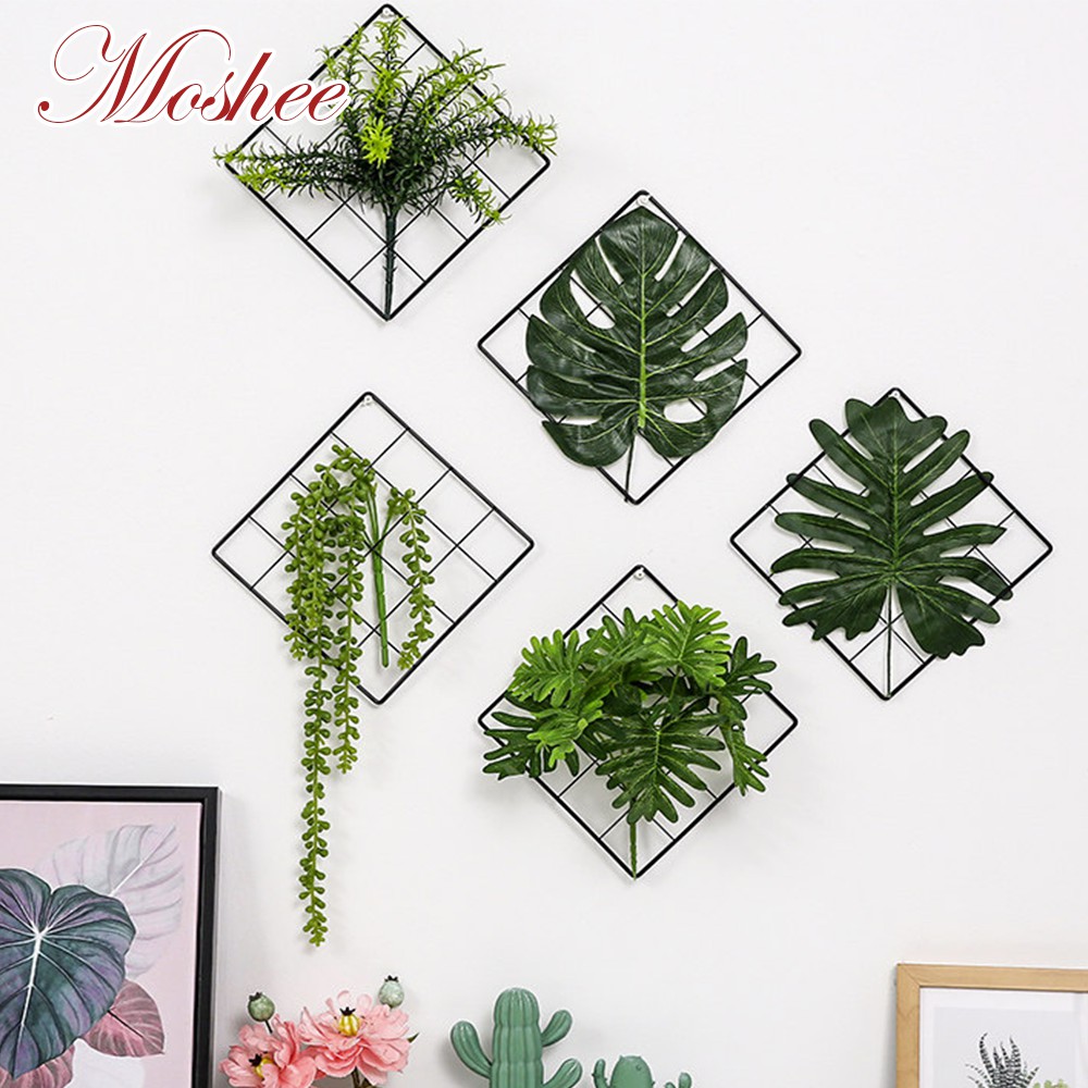 Creativity Ins Nordic Lattice Green Plant Wall Pendant Wall Decor For Home Wedding Decoration Gift
