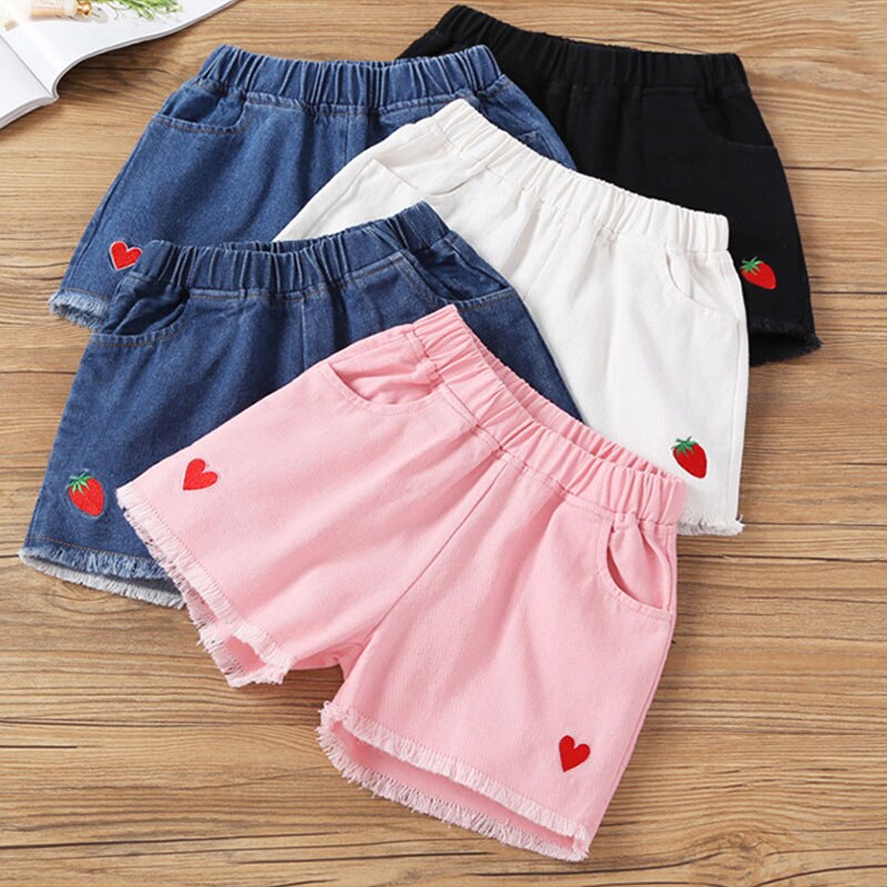 3-13 Years Kids Girl Shorts Summer Heart Print Denim Short Pants