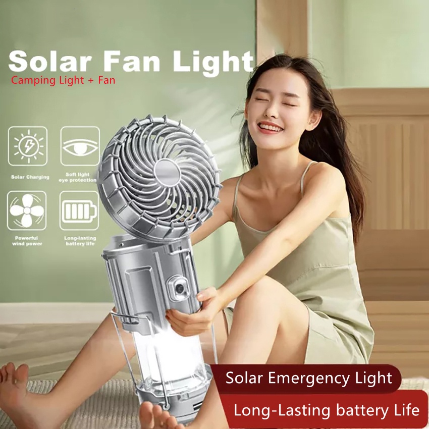 Camping Light + Fan Led Solar Light with Fan Indoor House Outdoor