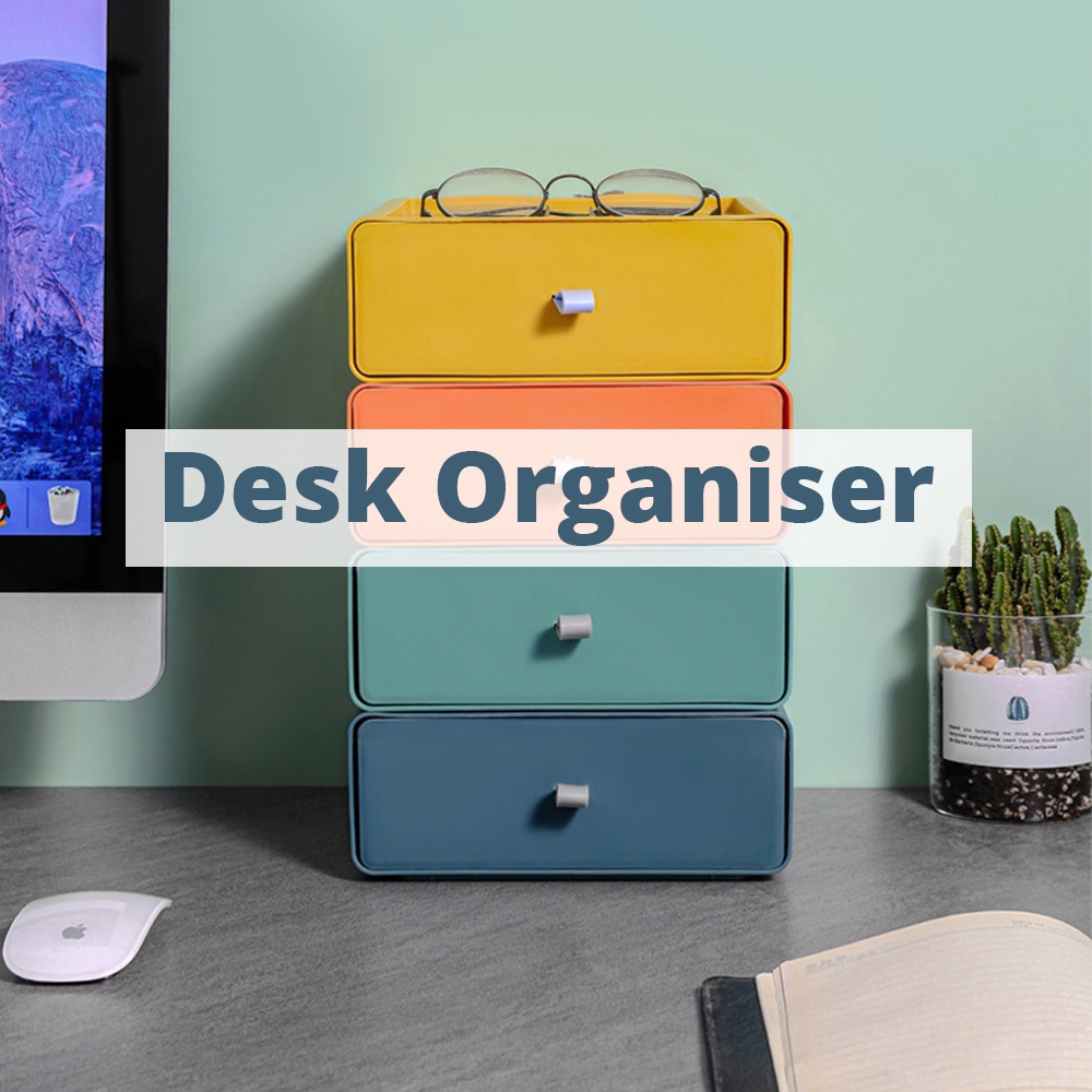 {SG} Desktop Stackable Drawer Organiser Makeup Organizer Sturdy Plastic