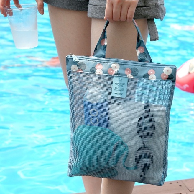 Ossayi Summer Swimming Beach Bag Swimsuit Mesh Storage Bag Zipper Wash Sports Handbag