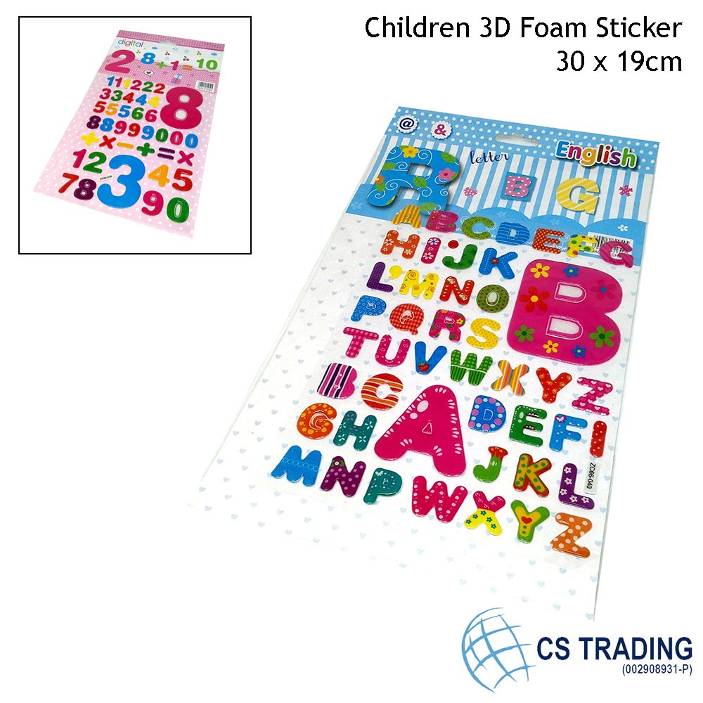 2 Sheets x Children 3D Foam Stickers - Alphabets and Numbers ZC66-039 ...
