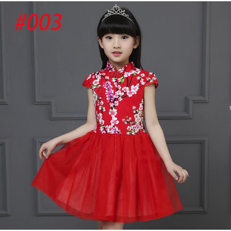 Kids Girls Dresses Summer Red Floral Baby Girl Dress Children Chinese ...