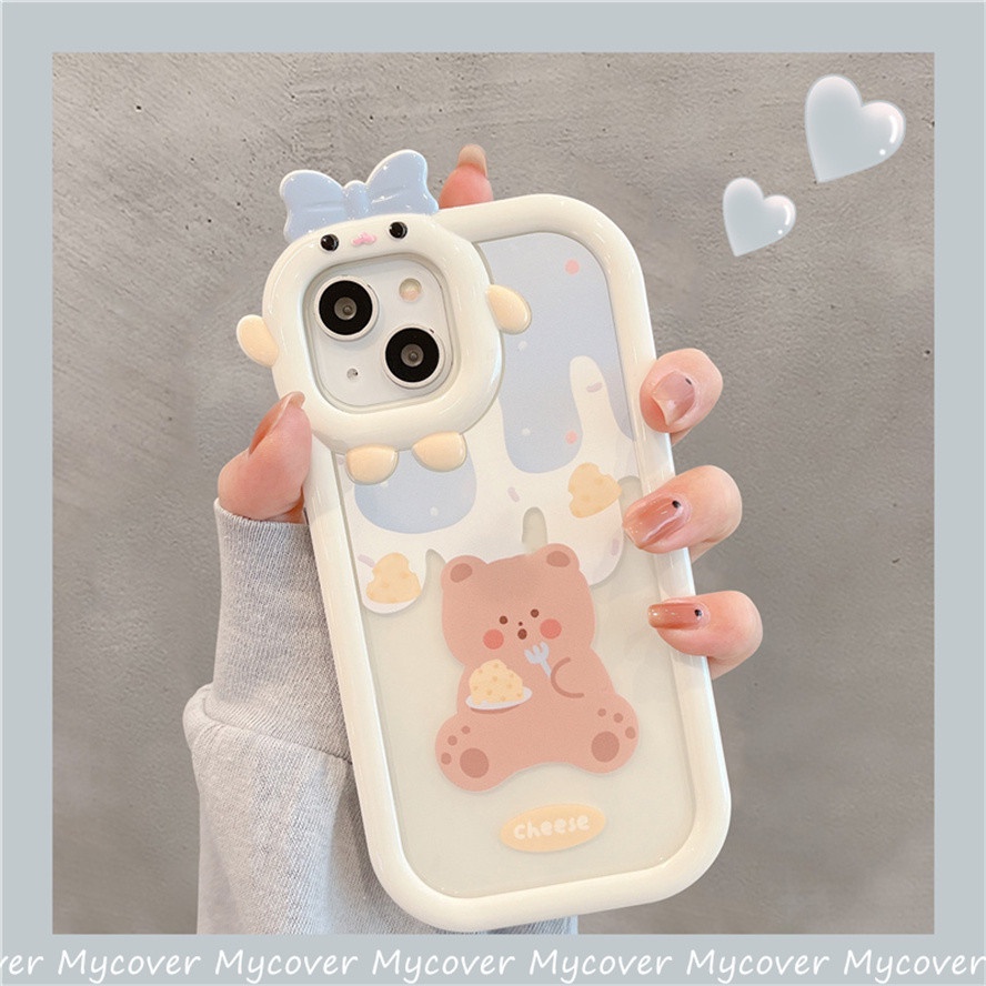 Little Monster Lens Casing for iPhone 14 13 12 11 Pro Max X Xr Xs 8 7 6 Plus SE 2020 Cake Bear Phone Case Soft Silicone Shockproof Back Cover