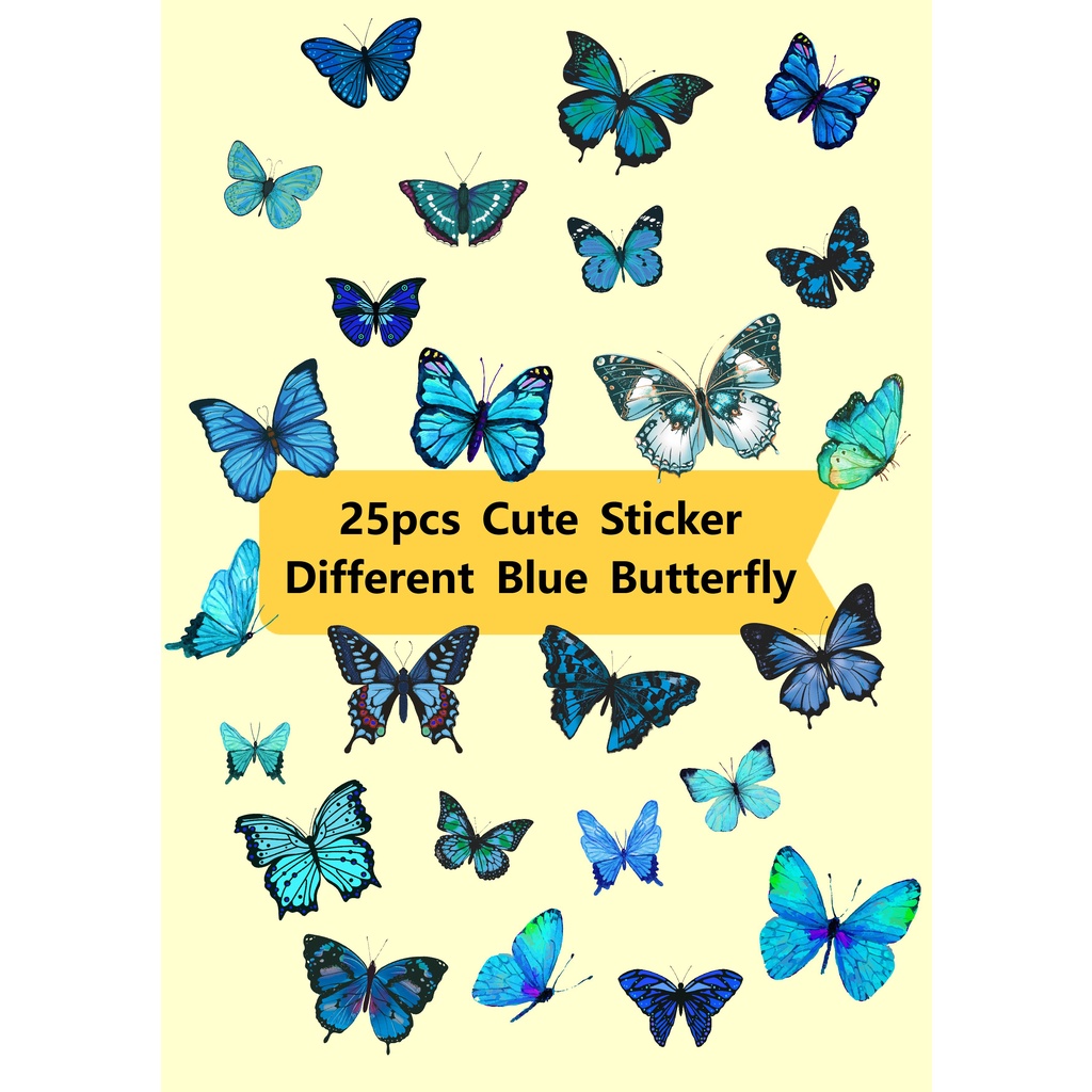 25pcs Different Blue Butterfly Theme Cute Sticker Scrapbook Sticker