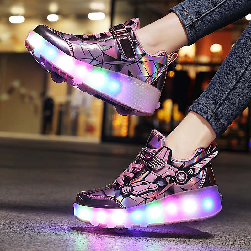 Caobaba Kids Fashion Colorful LED Light Shoes Kids Adult Ultra light Roller Heelys Skates One double Wheel Sneakers Shopee Singapore