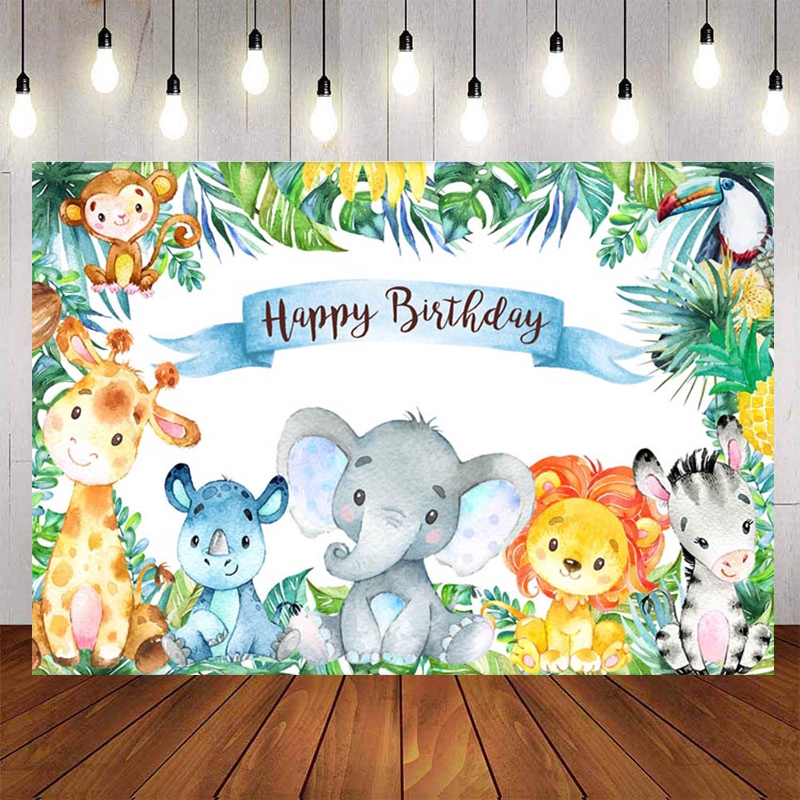 Safari Birthday Party Backdrop Jungle Cartoon Animals Baby Shower Child ...