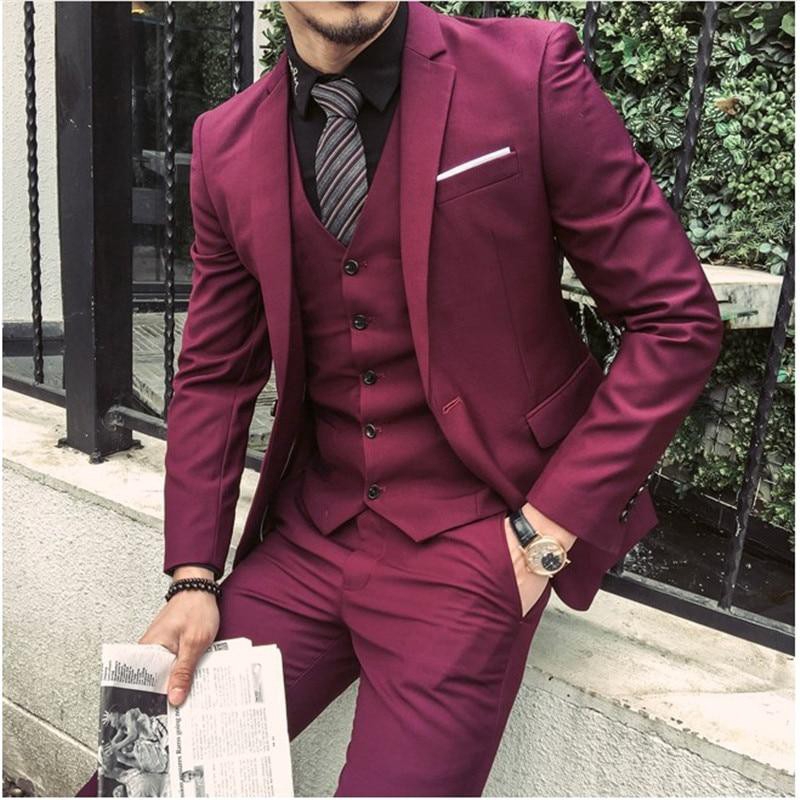 Mens burgundy suit on sale vest