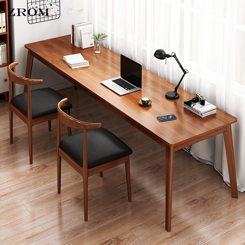 [READY STOCK] Solid Wood Legs Double Desk Simple Office Computer Desk
