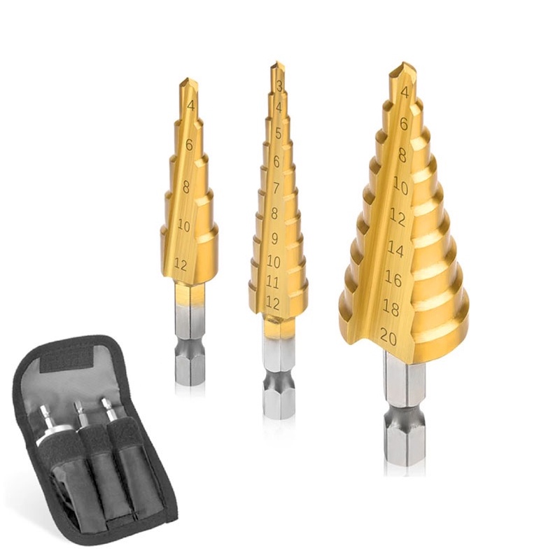 Drill Bit HSS High Speed Steel Titanium Hex Shank Step Drill Set 3-12mm ...