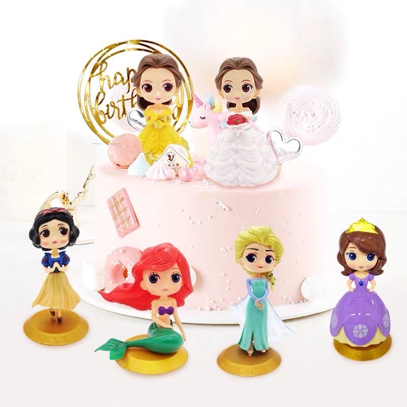 Disney Princess Collectibles Cake Toy Topper Chibi Ariel Belle Snowhite ...