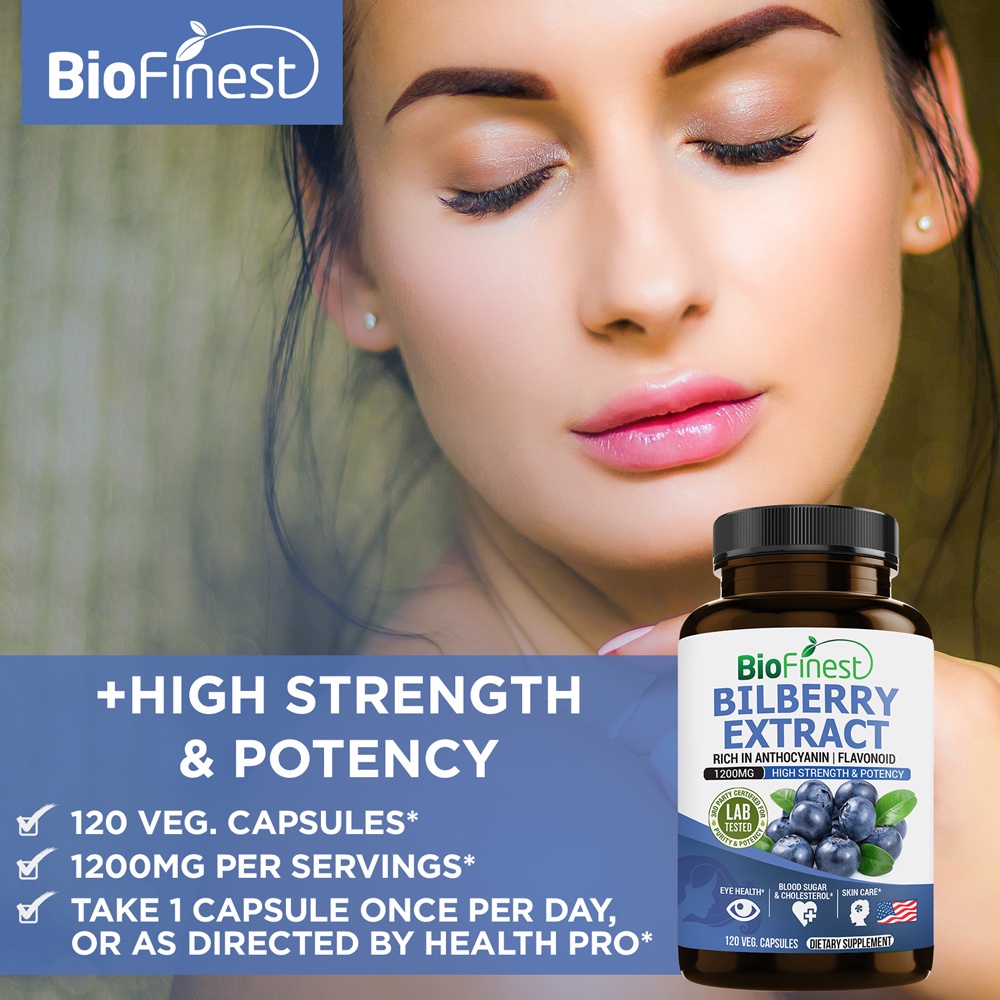 Biofinest Bilberry Extract 1200mg Supplement Antioxidant Night Vision Eye Support Heart Brain