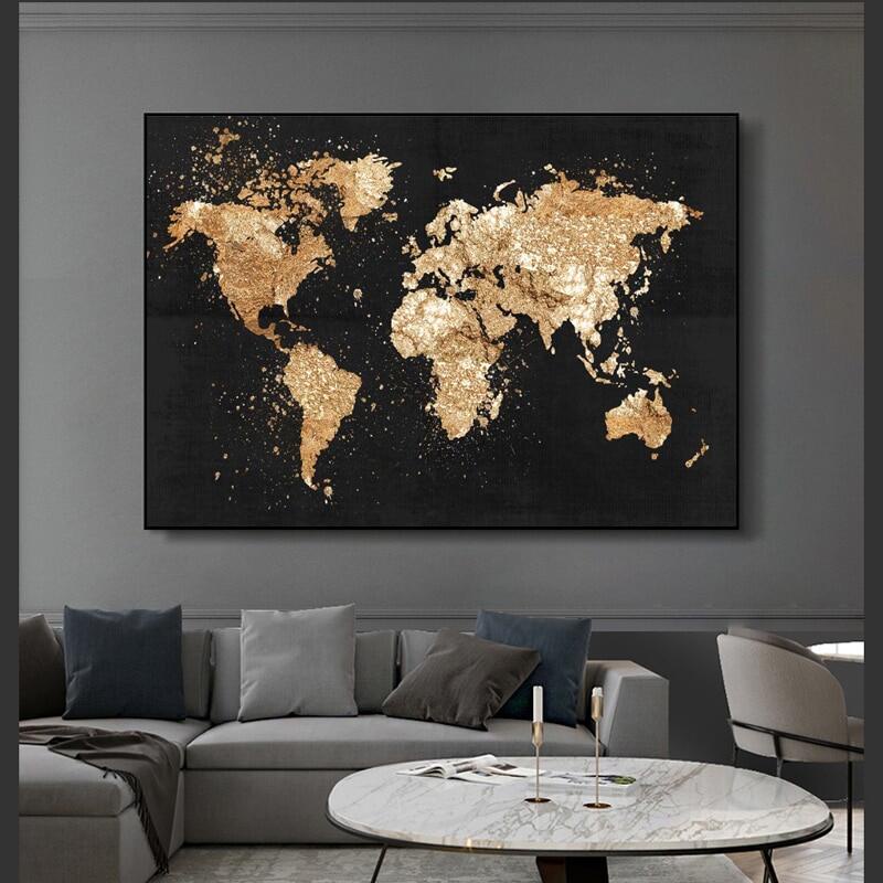 Abstract World Map Canvas Painting Retro Posters and Prints Modern Wall ...