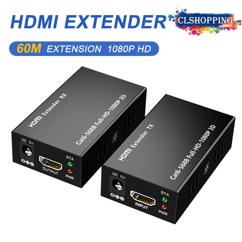 60m HD 1080P HDMI Extender RJ45 1x1 Splitter HDMI sender and receiver