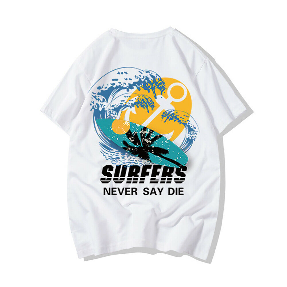 Surfers Never Say Die Surfing Cool Surfboard Painting Casual T-shirt ...