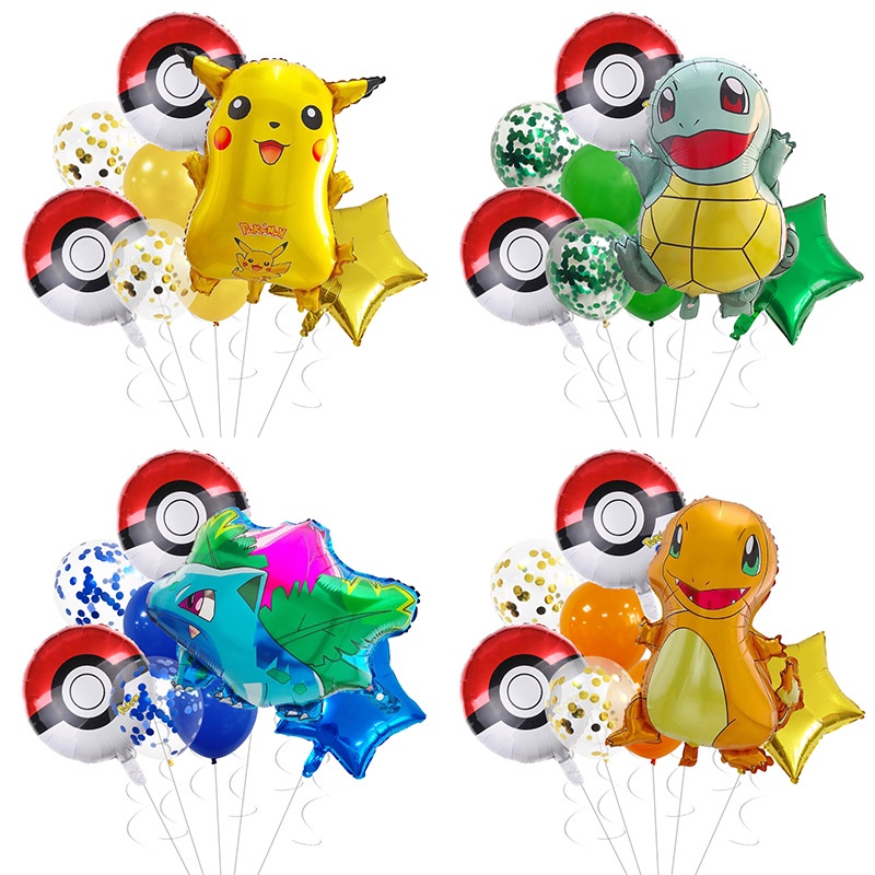 10pcs/set Pokemon Theme Pikachu Charmander Squirtle Bulbasaur Foil