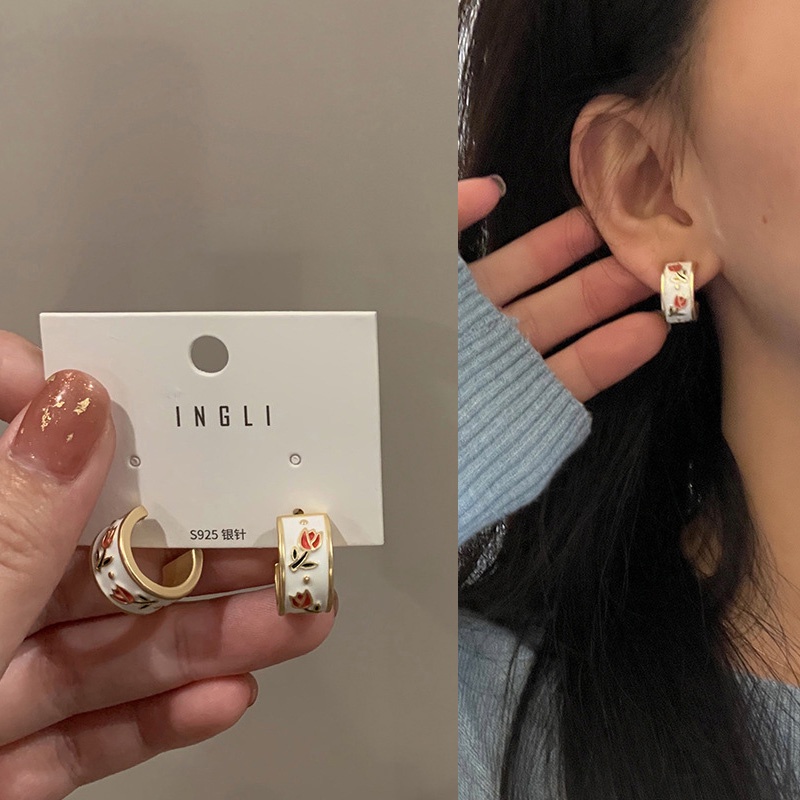 tulip earrings 925 Sterling Silver Girls Circle Earring tulips earrings Ear Hoop Ear Studs accessories jewelry