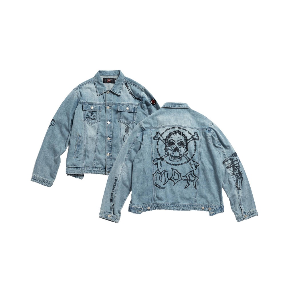 18 F / W Old School Graffiti Denim Jacket Denim Jacket | Shopee Singapore