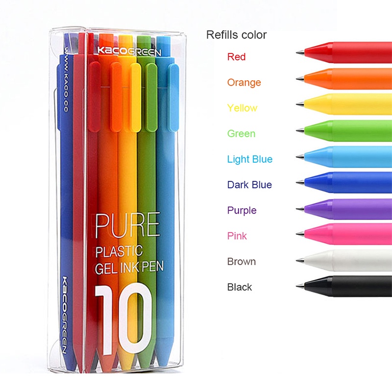 10PCS Xiaomi KACO Gel Pen 10 Color 0.5mm Refill Write Ball Pen Draw
