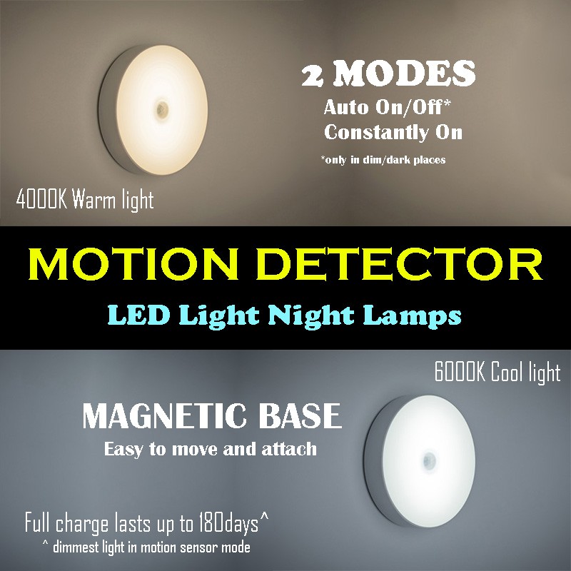 Motion Sensor Detection LED Light Night Lamp with on/off switch