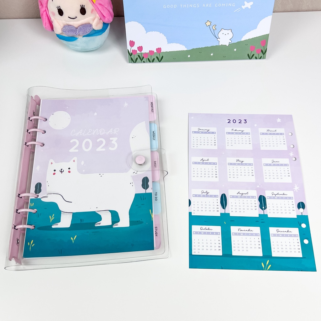 6 Hole Bookmark Page White Cat Year 2023 Size A6/A5 Planner Refill