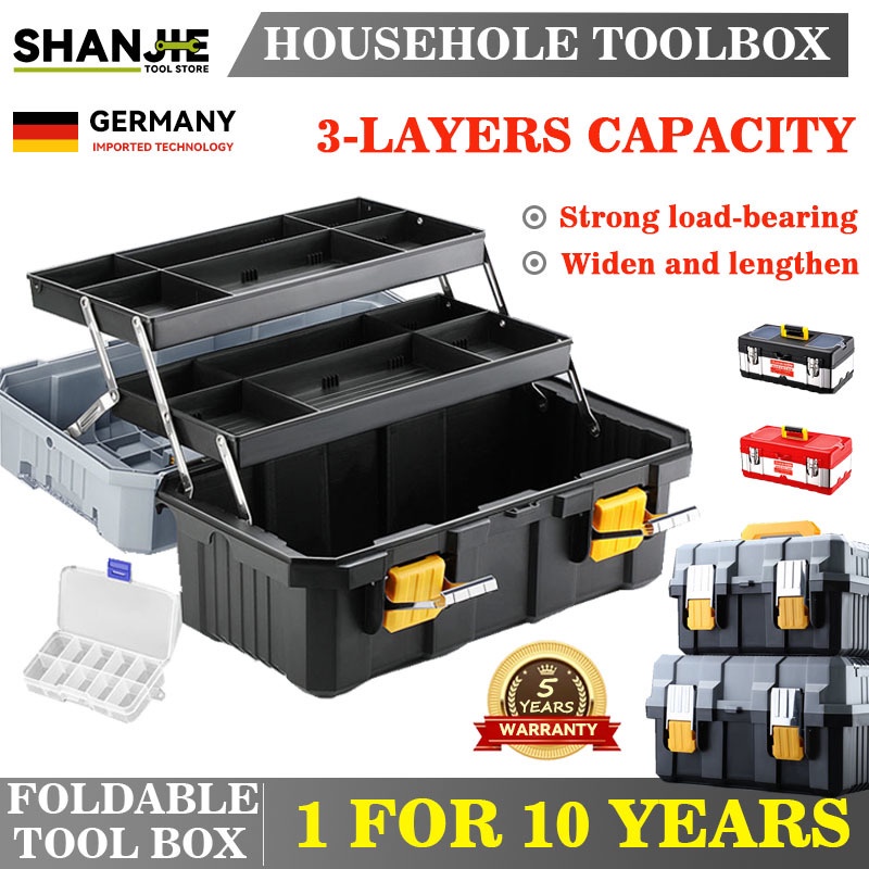 SHANJIE 3-layer Toolbox Folding Storage Box Multifunctional Portable Hardware Universal  Electrician Storage Box Large Empty Box