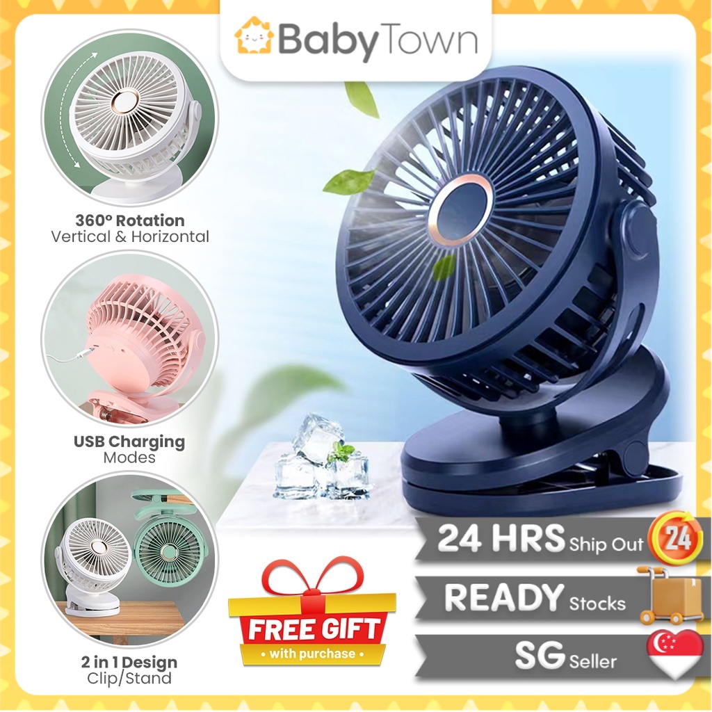 Portable Stroller Fan Clip On Rechargeable Portable Mini Handheld Fan Home Office Desk Air