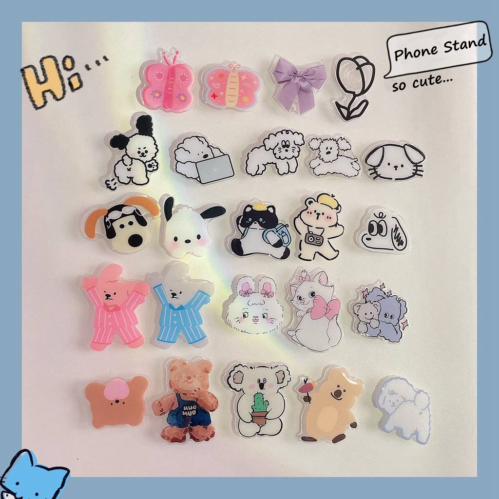 Phone Holder Cute Cartoon Dog Cat Bear Tulip Flowers Butterfly Creative Stand PC Multi-styles Phone Grip Lazy Stand Kickstand Mobile Phone Accessory