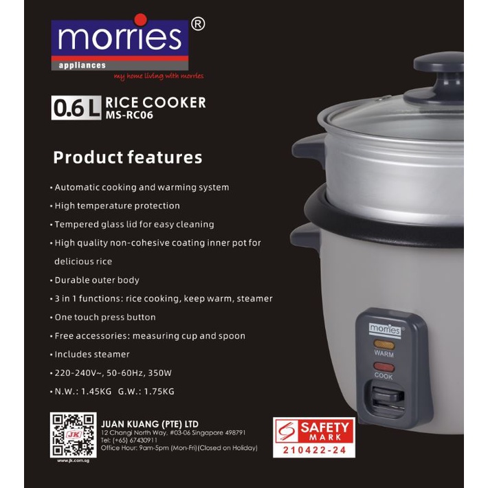 Morries 0.6/1.0/1.5/1.8L Traditional Rice Cooker (MS-RC06, MS-RC10, MS ...