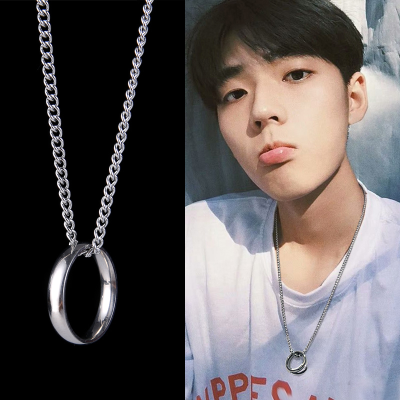 Men Korean Ring Necklace Steel Pendant Personality simple Hip-hop Pendant  Decoration Accessories