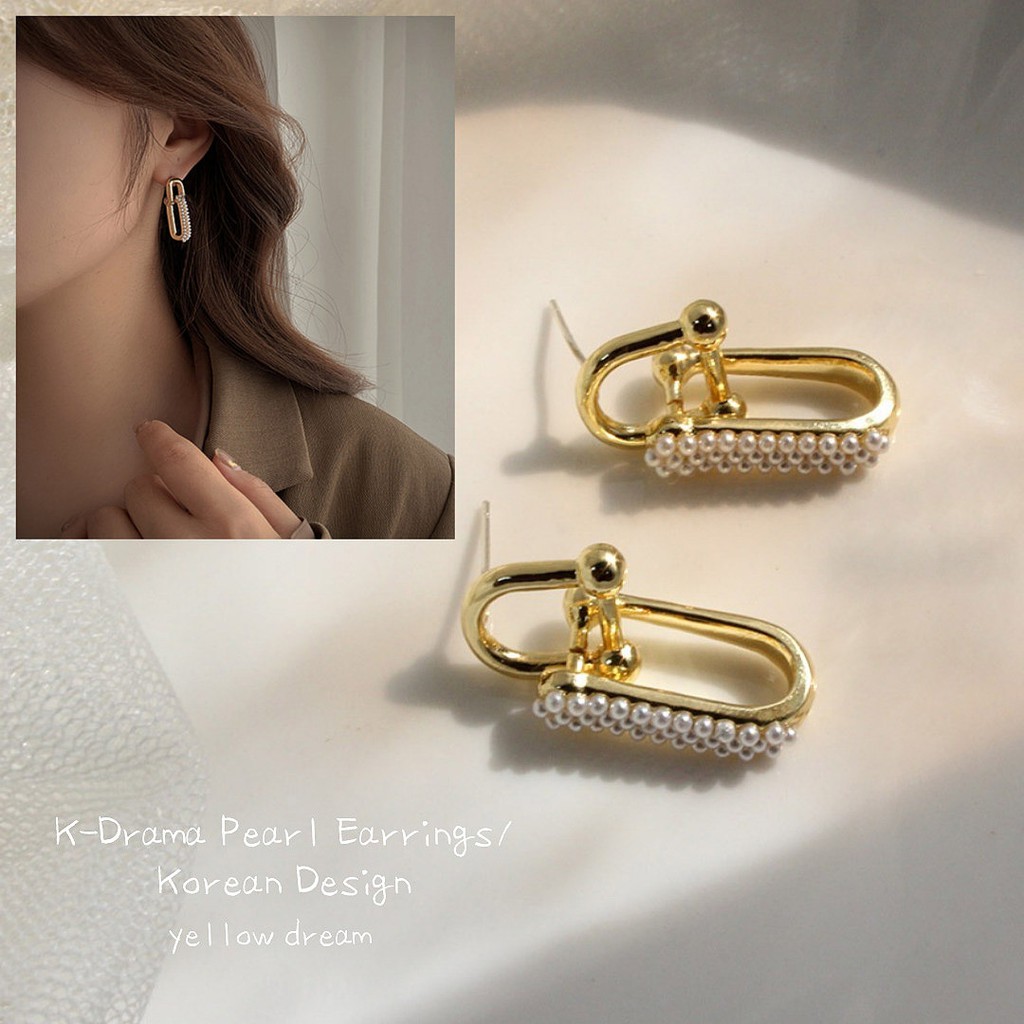 Yellow Dream/Silver Needle/k-drama pearl earrings/Penthouse Earrings/ Korean design/ Unique earrings/ Accessories/ Jewelry/ Korean celebrity wear