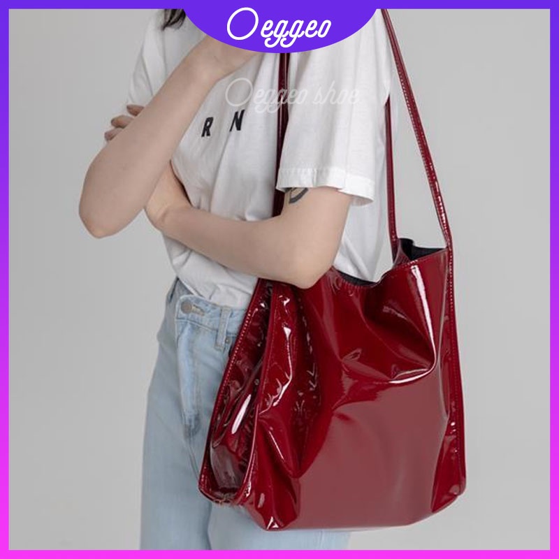 Red patent leather deals tote bag