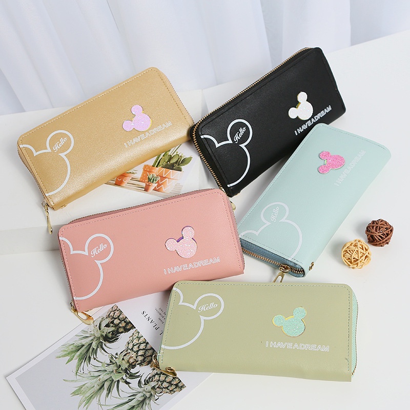 Disney Women Wallet Mickey Mouse Cartoon Long Zipper PU Wallet Fashion