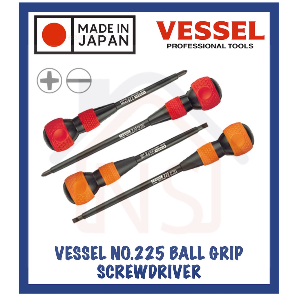VESSEL Ball Grip Screwdriver (With covered shank) No.225 (Made in