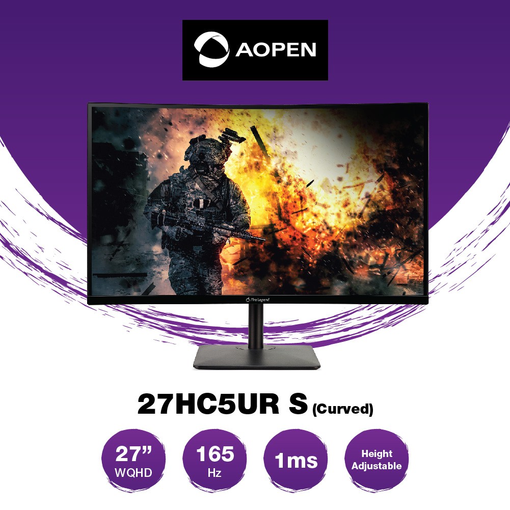 AOPEN 27HC5UR S 27-Inch WQHD 165Hz 1ms Zero Frame Curved LCD (1500R ...