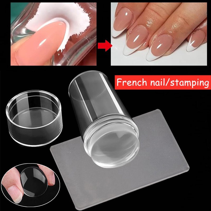  Nail Art Stamper for Easy French Nail Designs, Silicone Nail  Stamper Nail Art Decoration Tool Nail Polish Transfer Stamping Plate  Manicure Tips Accessories Stamper for Women Acrylic Nails (White) 