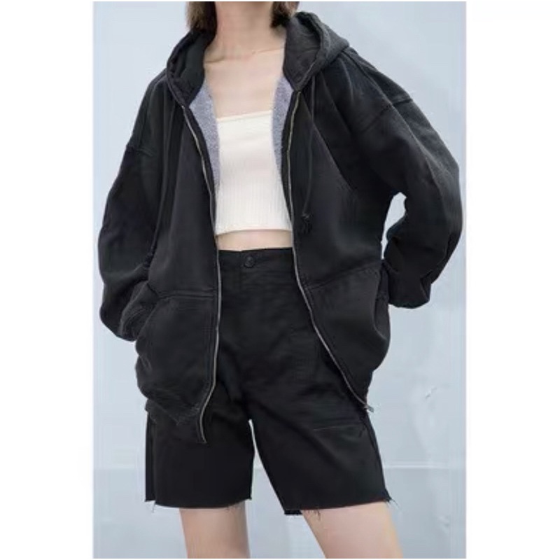 brandy melville carla hoodie with inner fleece zip up jacket hooded oversized sweater Shopee Singapore