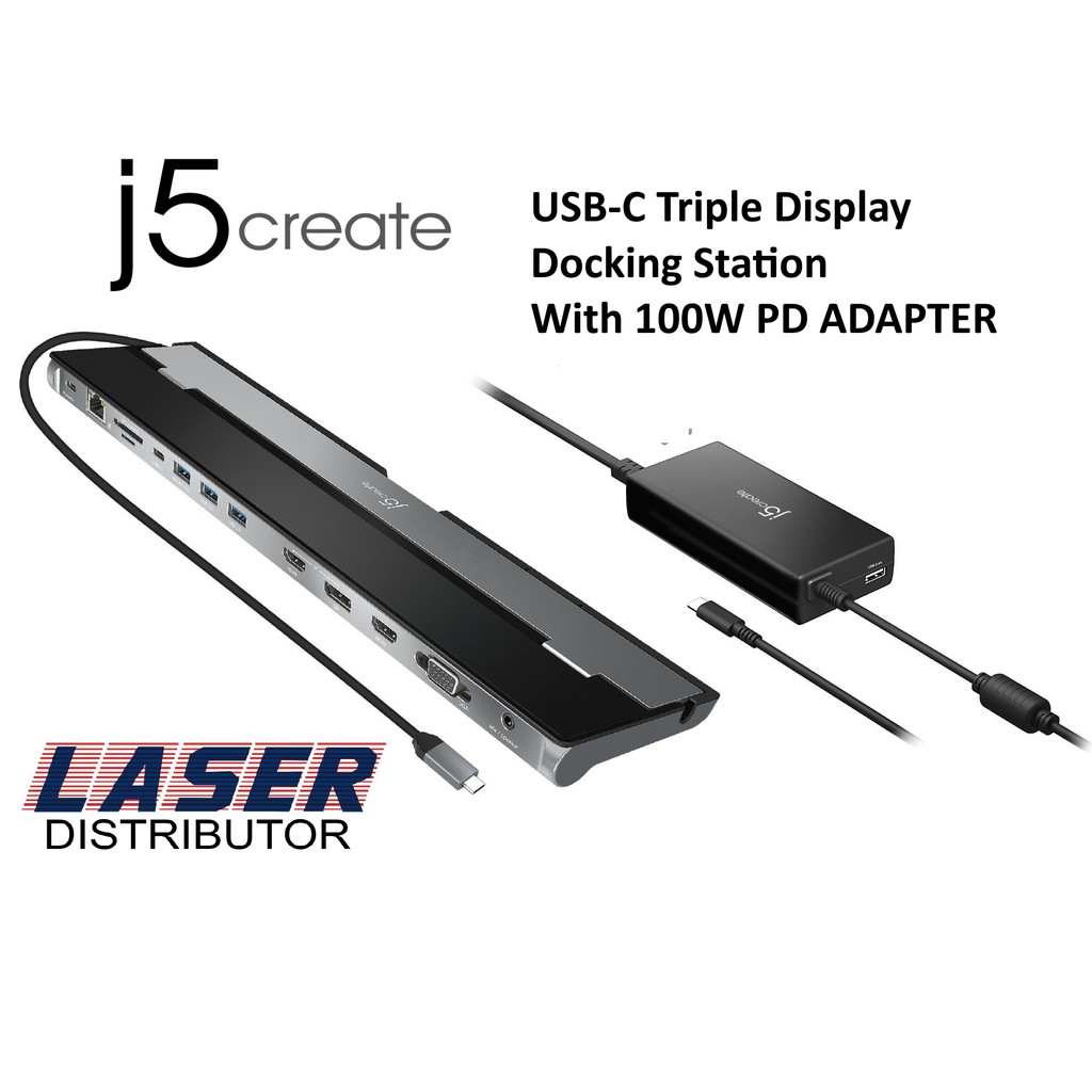 J5create JCD543P USBC Triple Display Docking Station with 100W PD